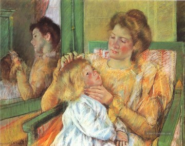 Mary Cassatt Werke - Mutter Combing Mütter Kinder Mary Cassatt